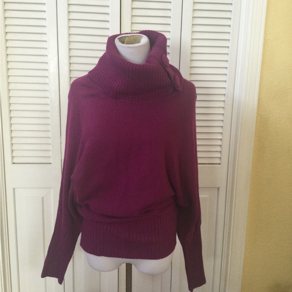 Women’s Turtle Neck Tunic Sweater with Neck Button Detail
